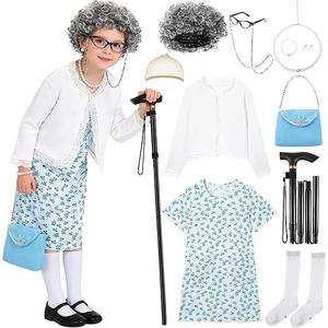WooWee 100 Days of School Costume for Girls, Old Lady Costume for Kids, Granny Grandma Dress Up(Pink, 810 Y)