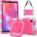DETUOSI Case for Samsung Tab A7 Lite 8.7 inch 2021 Release SM-T220/T225/T227u, Shockproof Protective Cover for Galaxy Tab A7 Lite 8.7 inch (360Rotatable Stand & Shoulder Strap), Camouflage Rose Red