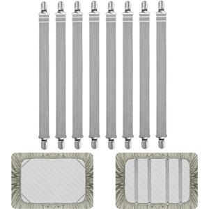 8Pcs Adjustable Bed Sheet Straps Clips, Elastic Mattress Sheet Fasteners Holder and Suspenders, Grippers to Hold Sheet, Mattress, Sofa, Couch, Table Cloth, Ironing Board Cover(Grey)