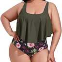 Mooncore Women's Plus Size Swimsuit High Waisted Tankini Bathing Suits Two Piece Flounce Bikini Swimsuit, 2XL