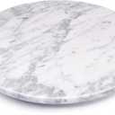 Marble Lazy Susan, 12" Cake Turntable for Decorating, Natural Marble Cake Stand Turntable Baking Supplies for Displaying Cupcakes Cheese Cookies (White with Gray Tone)