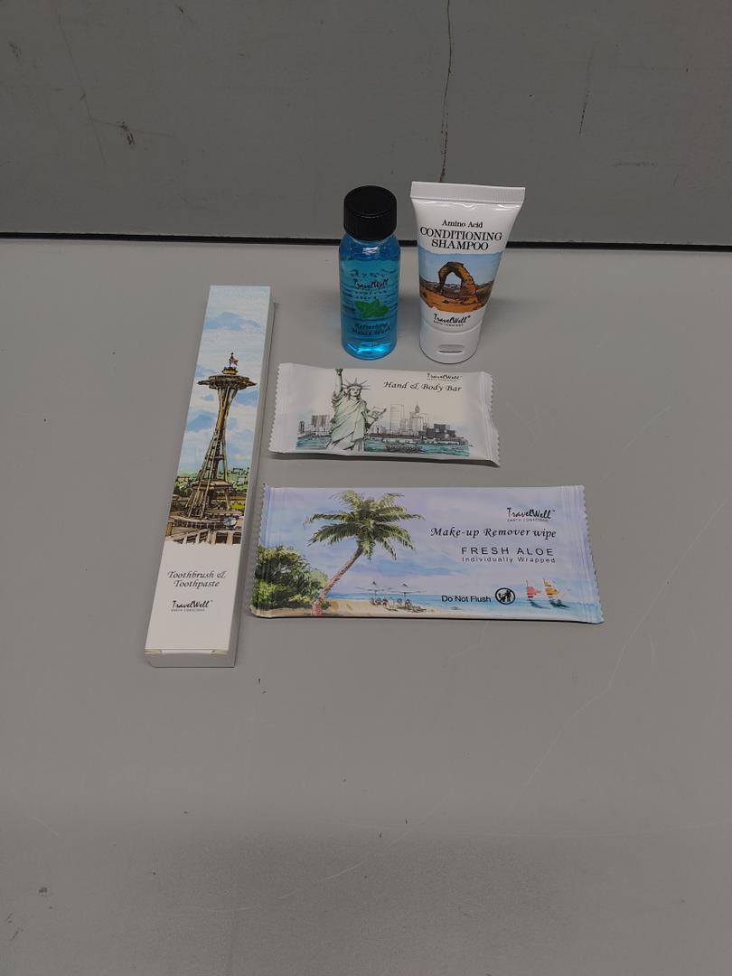 Toiletries Amenities Travel Size Cleaning Soaps In Bulk 1.0oz/28g, 30ml Conditioning Shampoo,Make-Up Remover Wipes,1FLOZ Mouthwash, Toothbrush Toothpaste Individually Wrapped 30 Set