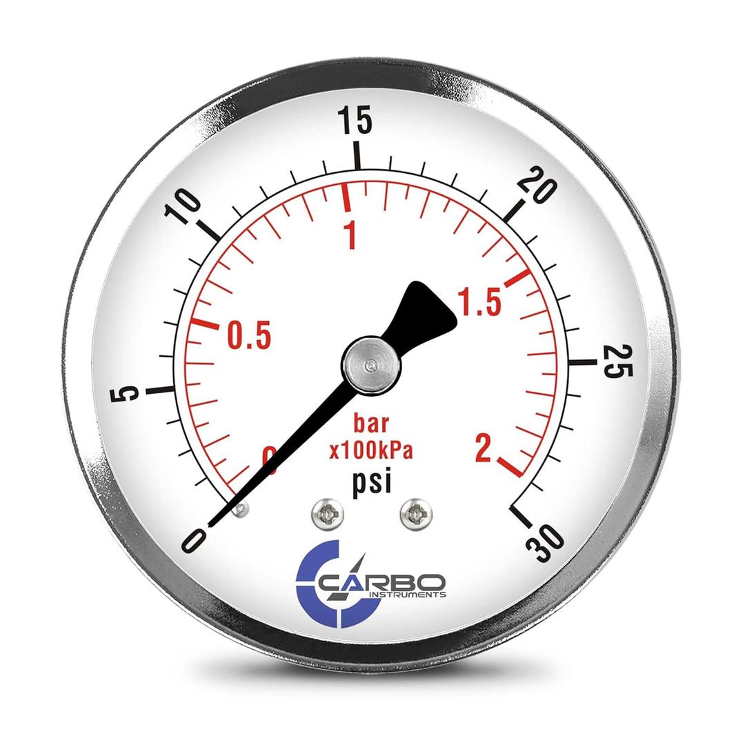 2-1/2" Pressure Gauge, Chrome Plated Steel Case, Dry, 0-30 psi/kPa, Back Mount 1/4" NPT