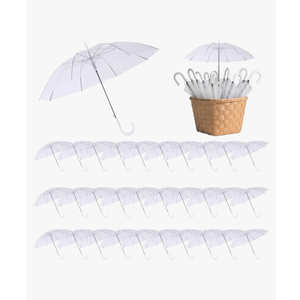 30 Pcs Wedding Clear Umbrella Bulk for Rain, Large Windproof Stick Umbrellas with J-Hook Handle for Wedding Bride Groom Photography, Prom, Graduation, Golf, Parties and Outdoor Events