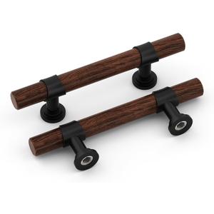 homdiy 10 Pack 3 Inch Wood Cabinet Pulls Black Cabinet Handles Walnut Wood Grain Metal Drawer Pulls for Dresser Cupboard