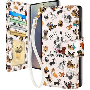 Toycamp for Samsung Galaxy S25 Ultra Wallet Case with Wrist Strap - Leather Flip Folio Phone Case with RFID Blocking 4 Card Slots Galaxy S25 Ultra Funda Cute Aesthetic for Women Lady, Little Puppy