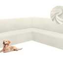 HDCAXKJ Corner Sectional Couch Covers Velvet Stretch L Shape Sofa Cover Soft Thick Sectional Slipcovers U Shaped Living Room Non Slip Magic Furniture Protector for Pet Dogs (Cream, X-Large)