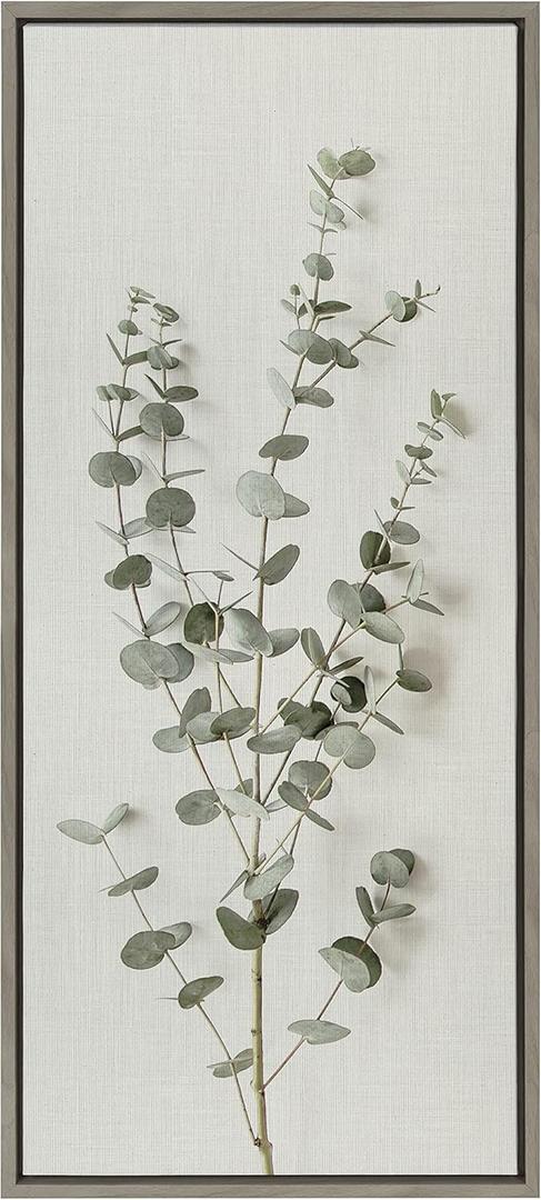 Kate and Laurel Eucalyptus Botanical I Framed Linen Textured Canvas Wall Art by The Creative Bunch Studio; 18x40 Gray; Decorative Plant Art