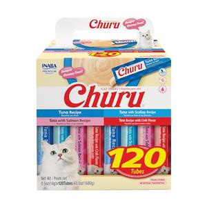 INABA Churu Cat Treats, Lickable, Squeezable Creamy Purée with Vitamin E, 0.5 Ounces per Tube, 120 Tubes Total, Tuna Variety Best By: 03/26/2026