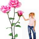 3Pcs Large Flowers Artificial Flower Decoration, Giant Artificial Flower Art Decor for Garden, Hote, Office, Home Farmhouse Decor, Wedding, Art Gallery, Store (Dark Pink)