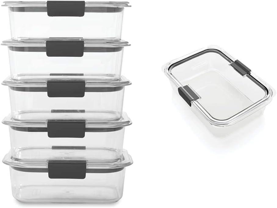 Rubbermaid Brilliance Food Storage Container, BPA free Plastic, Medium, 3.2 Cup, 5 Pack, Clear & Brilliance Food Storage Container, Large, 9.6 Cup, Clear 1991158