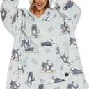 THREE POODLE Wearable Blanket Hoodie for Women, Oversized Sherpa Sweatshirt Blanket for Adults Men, Cozy Cat Hooded Blankets, Gifts for Teen Girls Women Mom Sister, 2 Pack