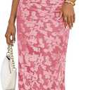 ZESICA Women's 2026 Summer Floral Bodycon Dress Short Sleeve Ruched Mesh Wedding Guest Cocktail Party Midi Dresses Small