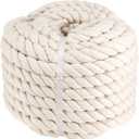 1 Inch x 50 Feet Natural Twisted Cotton Rope, Natural Thick Soft Rope, Cotton Craft Rope for Sports Tug of War, Outdoor Sports, Wedding, Home Decoration, Beige