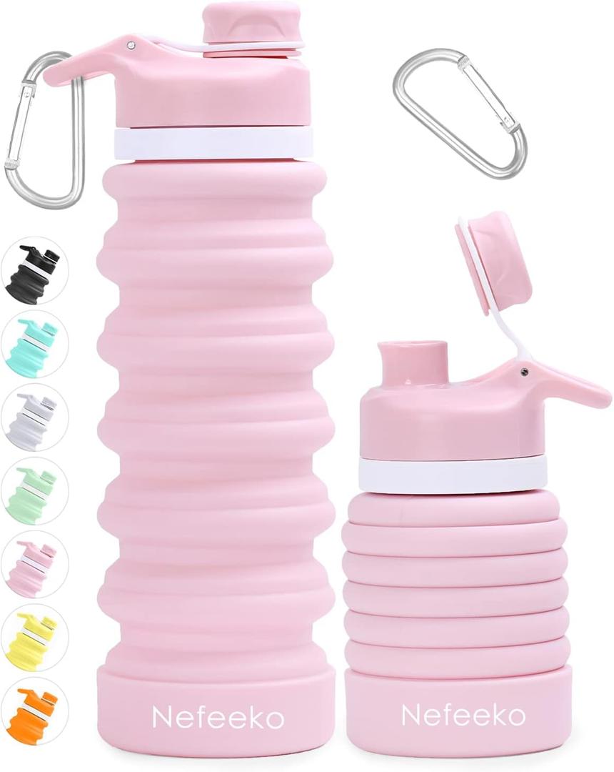 Nefeeko Collapsible Water Bottle, 26oz Silicone Foldable Water Bottles Leakproof BPA Free Travel Water Bottles with Carabiner, Portable Sport Water Bottles for Camping,Hiking Outdoor Indoor Sport