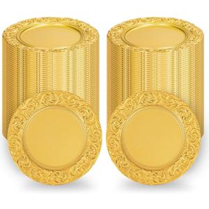 Gold Charger Plates Bulk 100Pcs - 13" Gold Chargers for Dinner Plates, Round Floral Embossed Decorative Charger Plate for Wedding & Event Kitchen Party Decoration