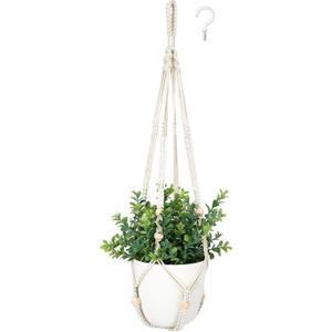 Mkono Fake Hanging Plant with Pot, Hanging Plants Artificial Spring Decor Macrame Plant Hanger with Faux Plant Greenery Boho Hanging Planter for Home Bedroom Bathroom Office Decoration (Medium)