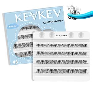 KevKev Lash Clusters 48 Pcs Cluster Lashes Eyelash Clusters DIY Cluster Eyelash Extensions Individual Lashes Soft and Comfortable (Sunrise, D-10-16mix)