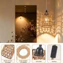 Finktonglan Plug in Rattan Pendant Light, E26 Socket, 11.5ft Cord with Switch, Boho Rope Woven Shade Swag Hanging Light, Sloped Ceiling, Single Pack