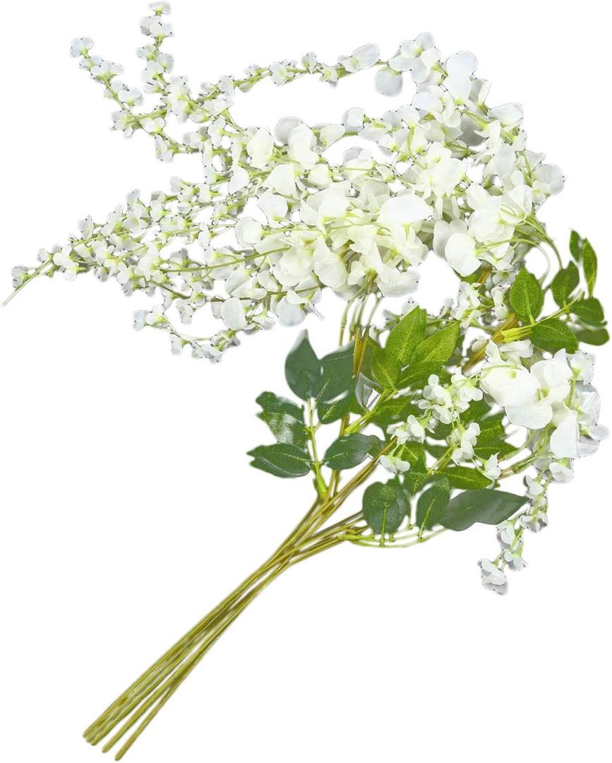 Artificial Silk Wisteria Vine Ratta Silk Hanging Flower Wedding Decor,6 Pieces,(White)
