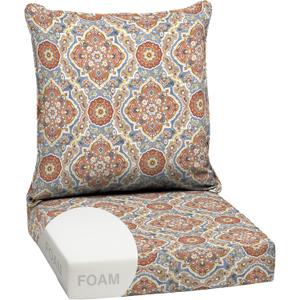 Arden Outdoor Foam Deep Seat Cushion Set, 24 in x 24 in, Weather-Proof, Rain-Proof, Fade Resistant Patio Cushion, Bottom and Back Cushion for Chair, Sofa, and Couch Global Vintage Medallion