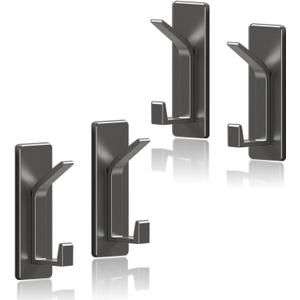 3 x Self-Adhesive Wall Hooks Can Bear 20 Pounds of Adhesion Carbon Steel Space Aluminum Hooks for Cloakroom Bathroom Hanging Towel Door Kitchen Hallway (Gray 4 Pack)