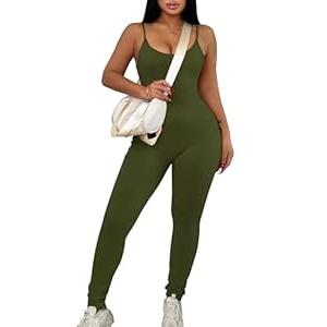 Workout Jumpsuits for Women Body Suits Full Bodysuits for Women Yoga Jumpsuits for Women One Piece Bodysuit Bodycon (Green, X-Large)