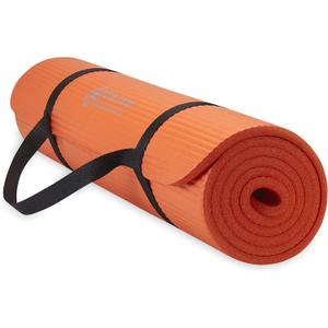 Gaiam Essentials Thick Yoga Mat Fitness & Exercise Mat with Easy-Cinch Carrier Strap, Orange, 72""L X 24""W X 2/5 Inch Thick-10mm