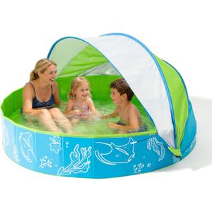 Hikiddy Foldable Kiddie Pool with Canopy: 31.5in/ 47in /63in for Baby Toddler Kids Family - Summer Water Play Pool with Shade - Portable for Outdoor Backyard Beach (Blue-Green, 63in)