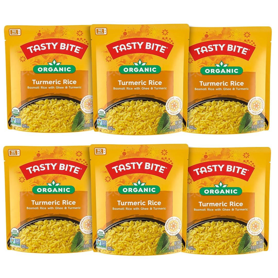 Tasty Bite Organic Turmeric Rice, 8.8 Ounce, Pack of 6, Ready to Eat, Microwavable, Vegetarian, Gluten-Free (EXP 09/30/27)