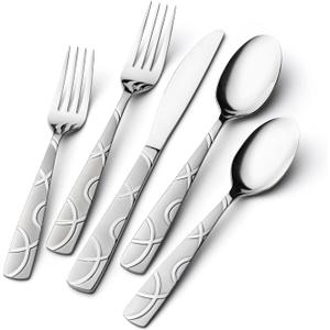 HIKAA 40PCS Stainless Steel Silverware Set, Modern Flatware Set for Kitchen, Mirror Polished Cutlery Set with Forks, Spoons and KnivesDishwasher Safe