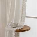 Ruffle Curtains 63 Inch Length 2 Panels, Natural Linen Textured Ruffled Curtains for Bedroom, Rod Pocket Privacy Light Filtering Farmhouse Semi-Sheer Scalloped Flowy Drapes for Windows, 58 x 63 Inch