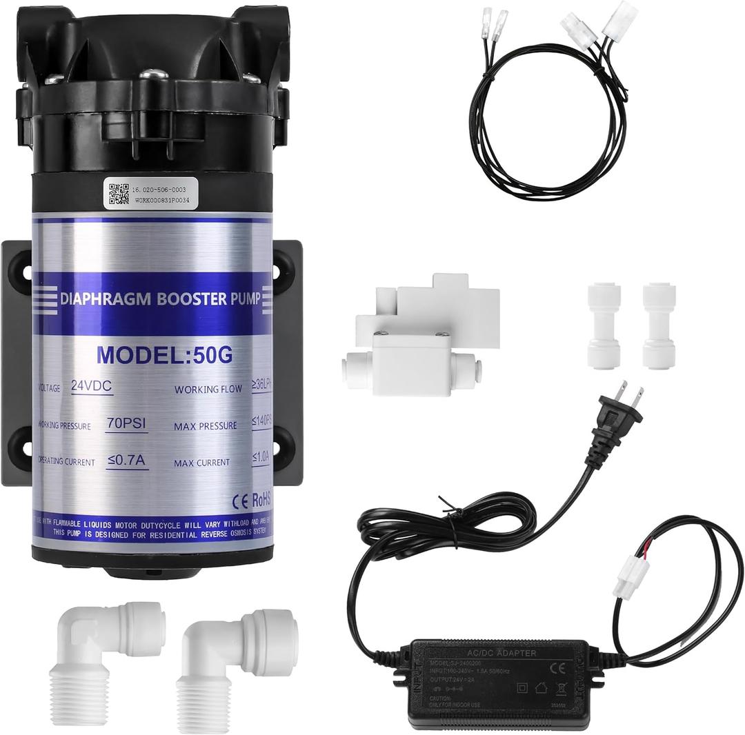 2025 Upgrade 50 GPD Universal 6800 Booster Pump Kit for RO Water System,100PSI High Pressure Upgrade,Compatible with All RO Water Filtration Systems, 5X Faster Flow Rate