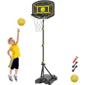 Kids Basketball Hoop GILIKOKO Adjustable Height 3.6 ft-6.2 ft Indoor Outdoor Toddler Plastic Basketball Goal Outside Yard Games Toys Gifts for Children (black)
