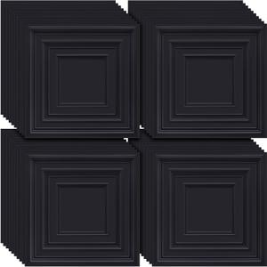 Landical 50 Pcs 2 x 2 ft Black PVC Plastic Drop Ceiling Tiles 24 x 24 x 0.8 Inch Ceiling Panels Decorative Cover 200 Sq. ft for Office Bathroom Living Room Bedroom