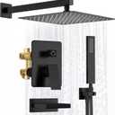 Kurpot Shower System with Tub Spout, All Metal Matte Black Shower Faucet Set with Valve, 10'' Rain Shower Head with Handheld Spray, 59'' Shower Hose and Diverter, Wall Mounted Bath Tub Faucet Set
