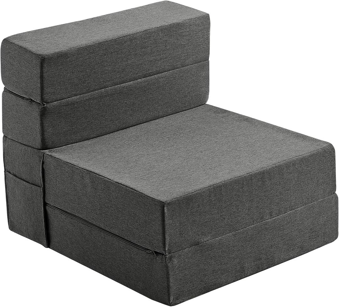 JKMAX Single Size Folding Lazy Sofa Bed - Convertible Floor sofa with Two Large Pockets Lounge Chaise - Memory Foam Floor mattress Foldable for Living Room/Dorm/Guest/Home Office/Apartment (Dark Grey)