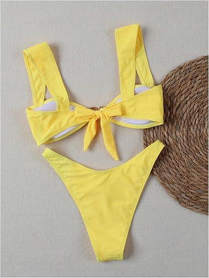 SOLY HUX Women's Bikini Set High Cut Bathing Suits 2 Piece Summer Cheeky Swimsuits, Small, Yellow
