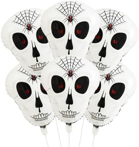 Yaahoony 4pcs White Skull Foil Balloons for Halloween Party Decorations, Halloween Birthday Decorations, Nightmare before Christmas Decor, skeleton party decorations for Teens and Adults