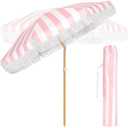 Talltalk 6 ft Outdoor Beach Patio Steering Umbrella with Fringe, Steel Pole, Steel Ribs and Carry Bag Elegant Table UPF 50+ UV Boho Umbrella for Outdoor Picnic Beach Backyard(Peach and White)