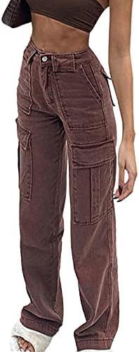 Women's Y2K Fashion Wide Leg High Waist Loose Fit Cargo Jeans Denim Pants Boyfriend Jeans for Teen Girls with Pockets Size S (Brown)