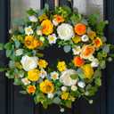 Spring Wreaths for Front Door Outside 24 Inch Yellow & White Spring Summer Wreath with Peony Rose Ranunculus Daffodil & Greenery, Indoor Outdoor Vibrant Hanging Season Decor for Wall Porch