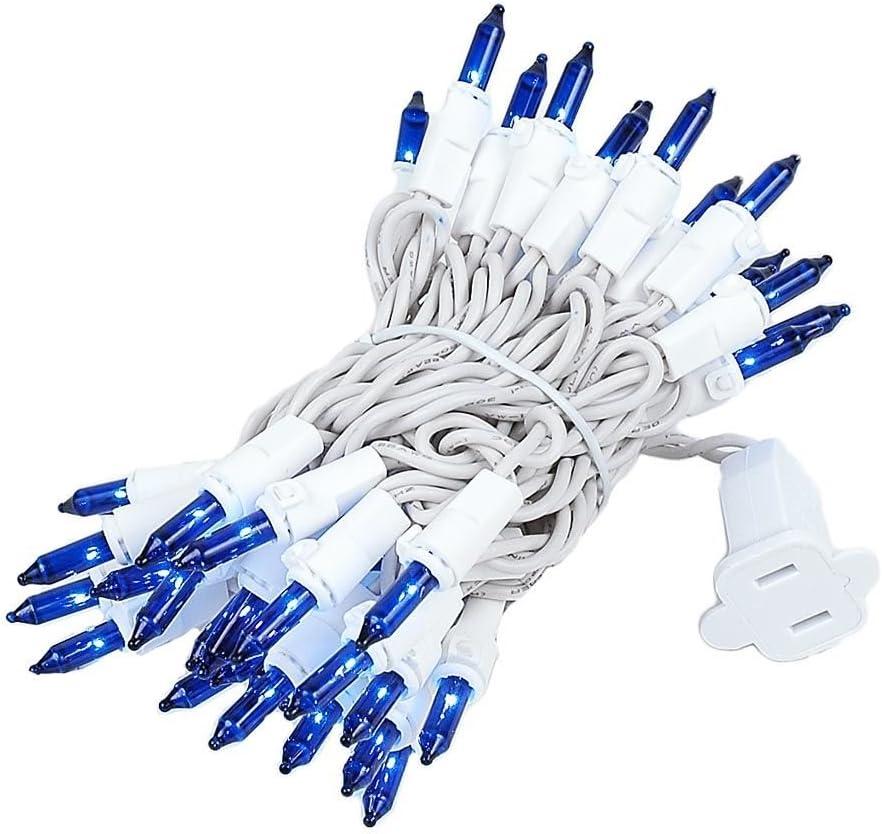 Novelty Lights 11 Feet 50 Bulb Incandescent Mini Light String, Blue with 2.5-Inch Spacing on White Wire, UL Listed Commercial Grade Indoor/Outdoor Mini Lights, Connectable End-to-End