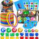 DISHIO Pool Diving Toys for Kids, Underwater Treasure Hunt Game with Pirate Chest, Diving Rings, 56PCS Gems, 40PCS Game Bingo Cards and Mesh Bag Swimming Pool Games Summer Toys for Boys Girls 4-12