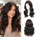 Niceone Hair 18 Inch Dark Brown Wig for Women, Middle Part Medium Length Wavy Synthetic Hair Wig, Upgraded Strands Natural Hairline Design for Daily Party Halloween(Dark Brown,18 Inch)