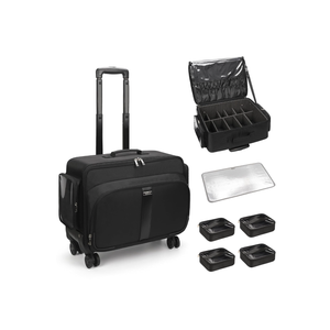 Large Rolling Makeup Case，Professional Makeup Artist Bag with 4 Small Bag Makeup Case, Adjustable Dividers, Portable Travel Supply Station for Cosmetics Storage Organizer Trolley Suitcase Makeup Cart