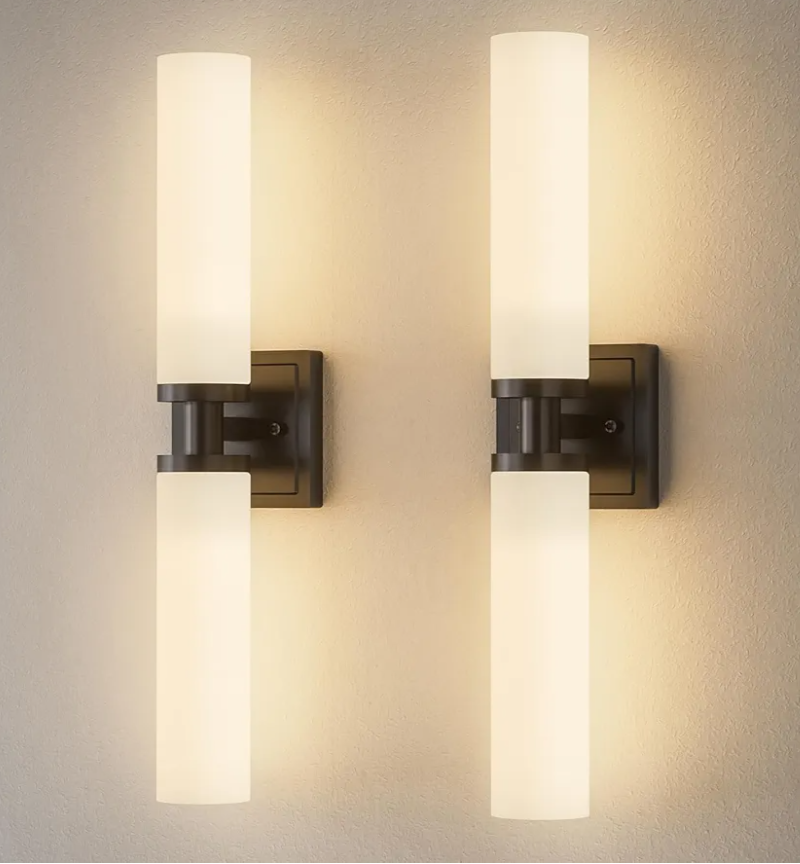 Wall Sconces Set of Two, Modern Bathroom Sconce with Frosted Glass, Hardwired Wall Light Fixtures for Bathroom Living Room Bedroom Hallway (Bulbs Not Included)