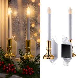Hohean 4 Pack Window Candles Solar Window Candles Dusk to Dawn, Flameless LED Flickering Flame & Steady 2 Mode Auto on at Dusk Off at Dawn with Suction Cup Holiday Christmas Decoration