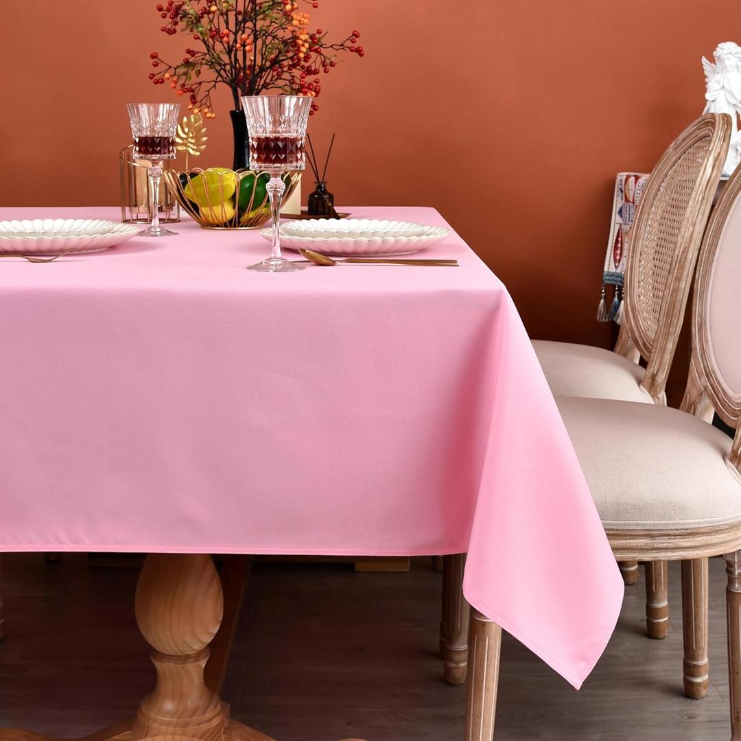 MEANMOY Pink 210 GSM Water & Stain Resistant Rectangle Tablecloth for 4 Foot Table - Solid 60 x 84 Inch Rectangular Table Cloth in Wrinkle Free Washable Polyester Fabric for Wedding, Party, Banquet