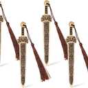 Bamboo Bookmark, 4 Pcs Unique Vintage Reading Book Markers with Tassels, Gift Box Set Ideal for Book Lover Librarian Readers Bookworm (Sword Style)
